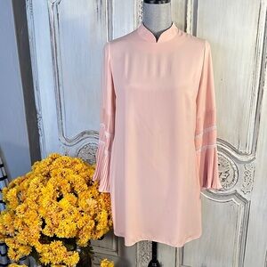 Famelin Sweet Pink Long Pleated Sleeve Dress